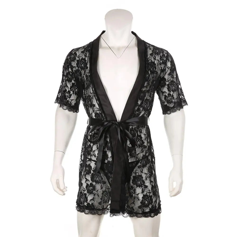 Men's Lace Bathrobe with Underwear