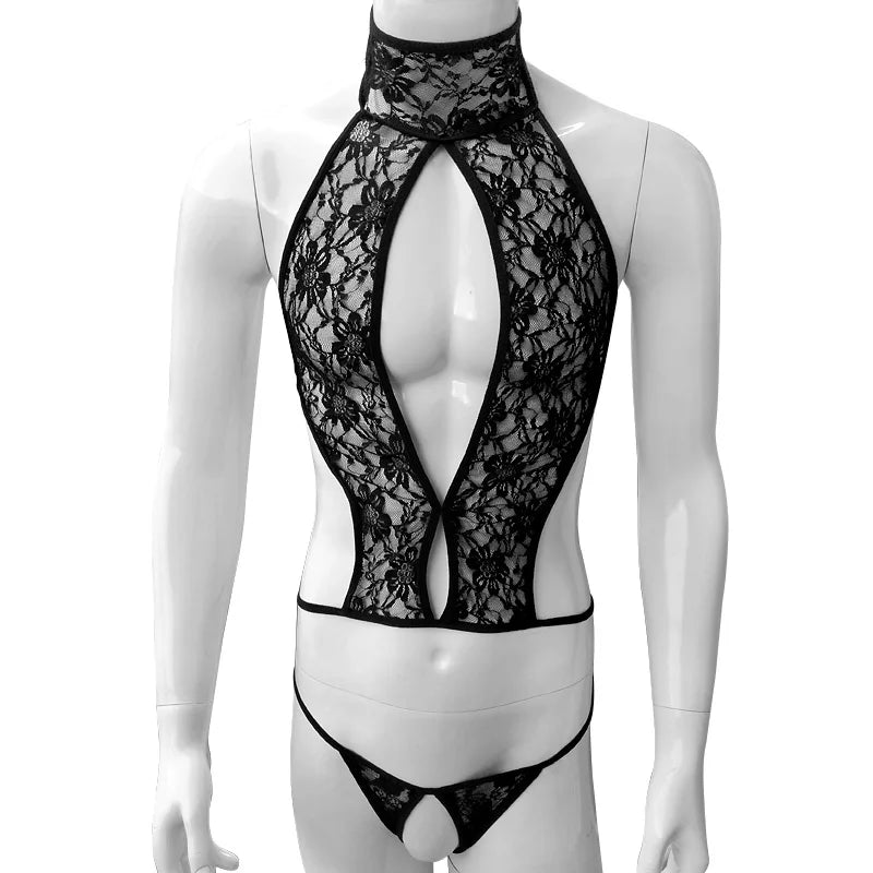 Men's Lace Hollow Halter Set