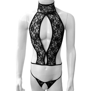 Men's Lace Hollow Halter Set