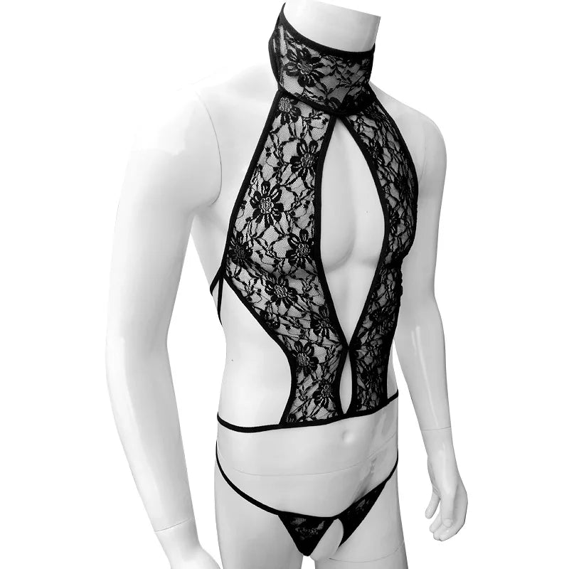 Men's Lace Hollow Halter Set