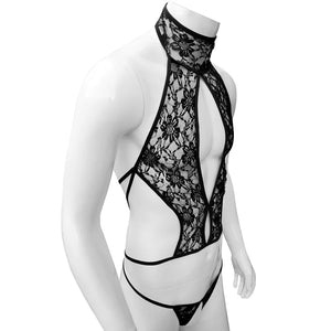 Men's Lace Hollow Halter Set