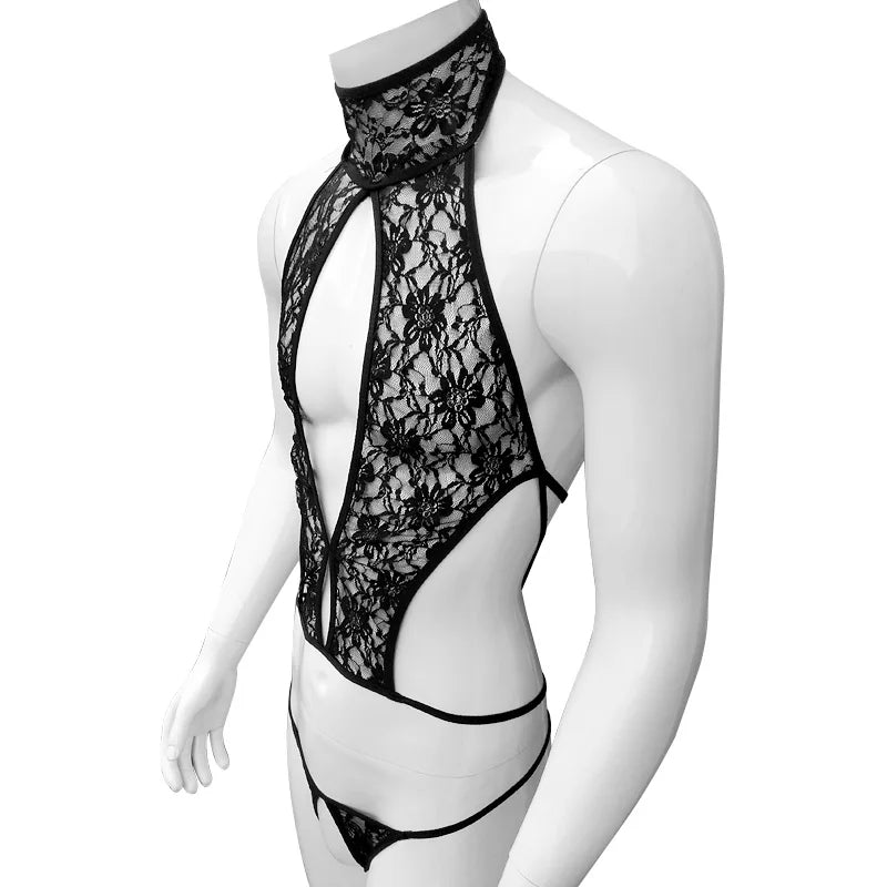 Men's Lace Hollow Halter Set