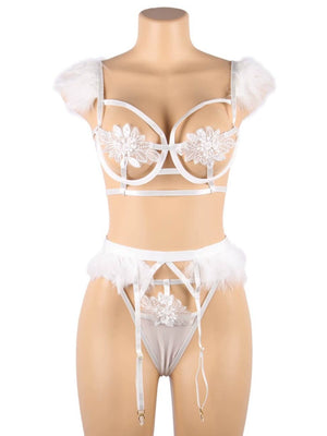 Plus Size Fluffy Garter Lingerie Set