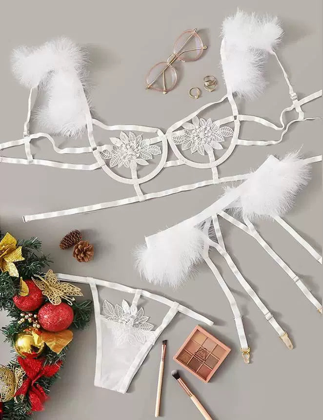 Plus Size Fluffy Garter Lingerie Set