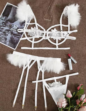 Plus Size Fluffy Garter Lingerie Set