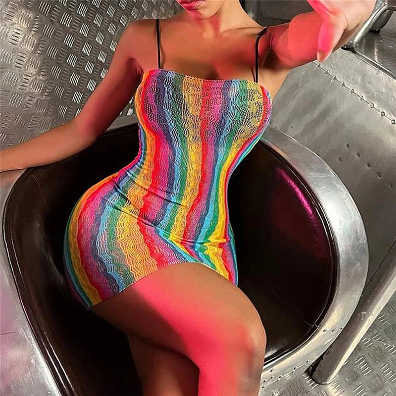 Plus Size Rainbow Fishnet Night Dress