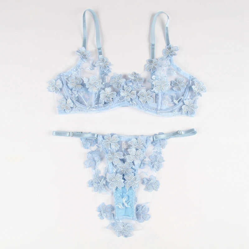 Seductiive Transparent Floral 2-piece Set