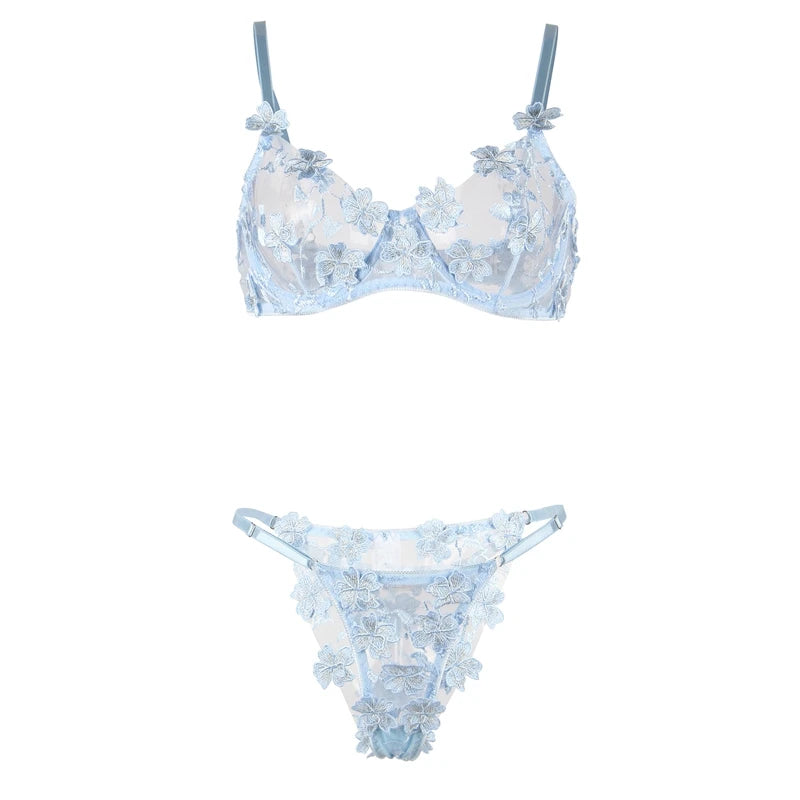 Seductiive Transparent Floral 2-piece Set