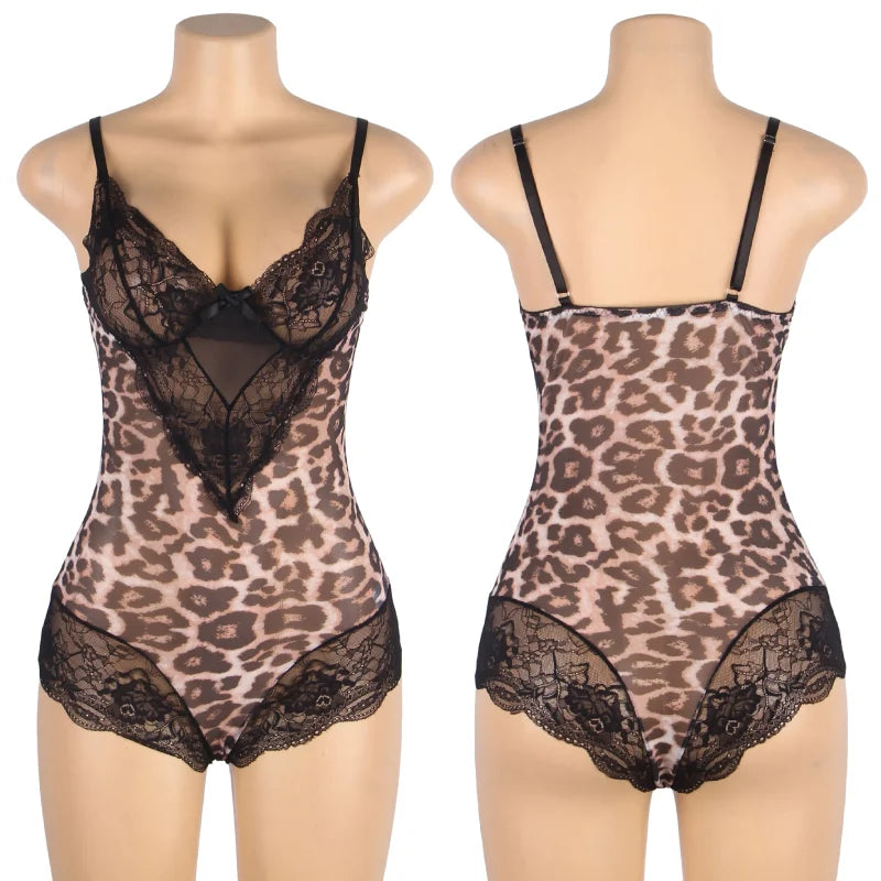 Plus Size Leopard Teddy Bodysuits