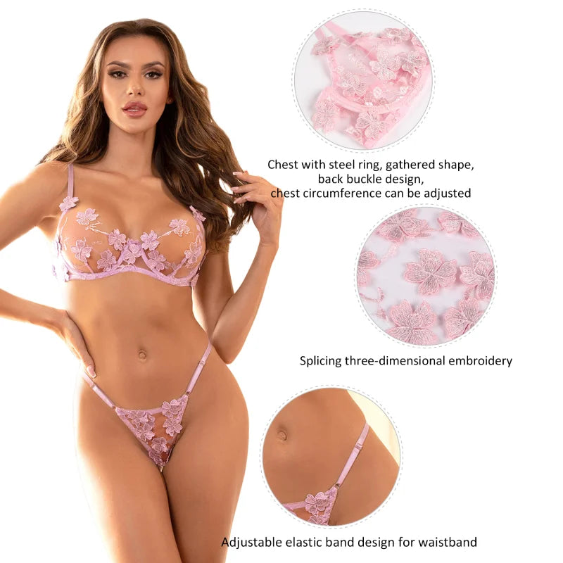 Seductiive Transparent Floral 2-piece Set