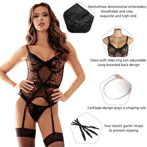 Plus Size See-Through Suspender 2-piece Set