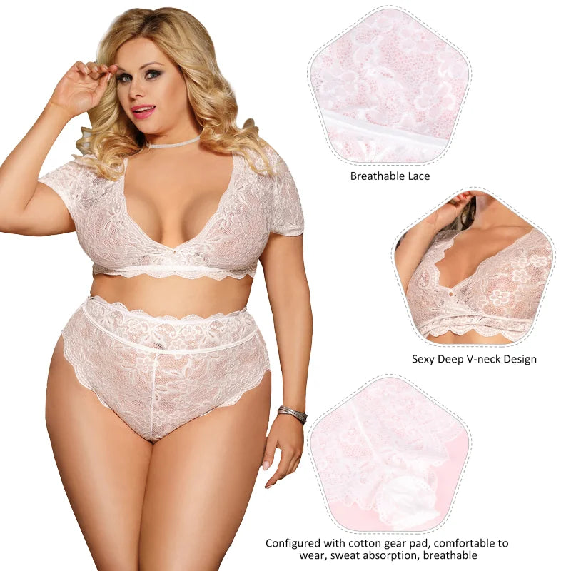 Plus Size Lae Deep V High Waist Panty Set