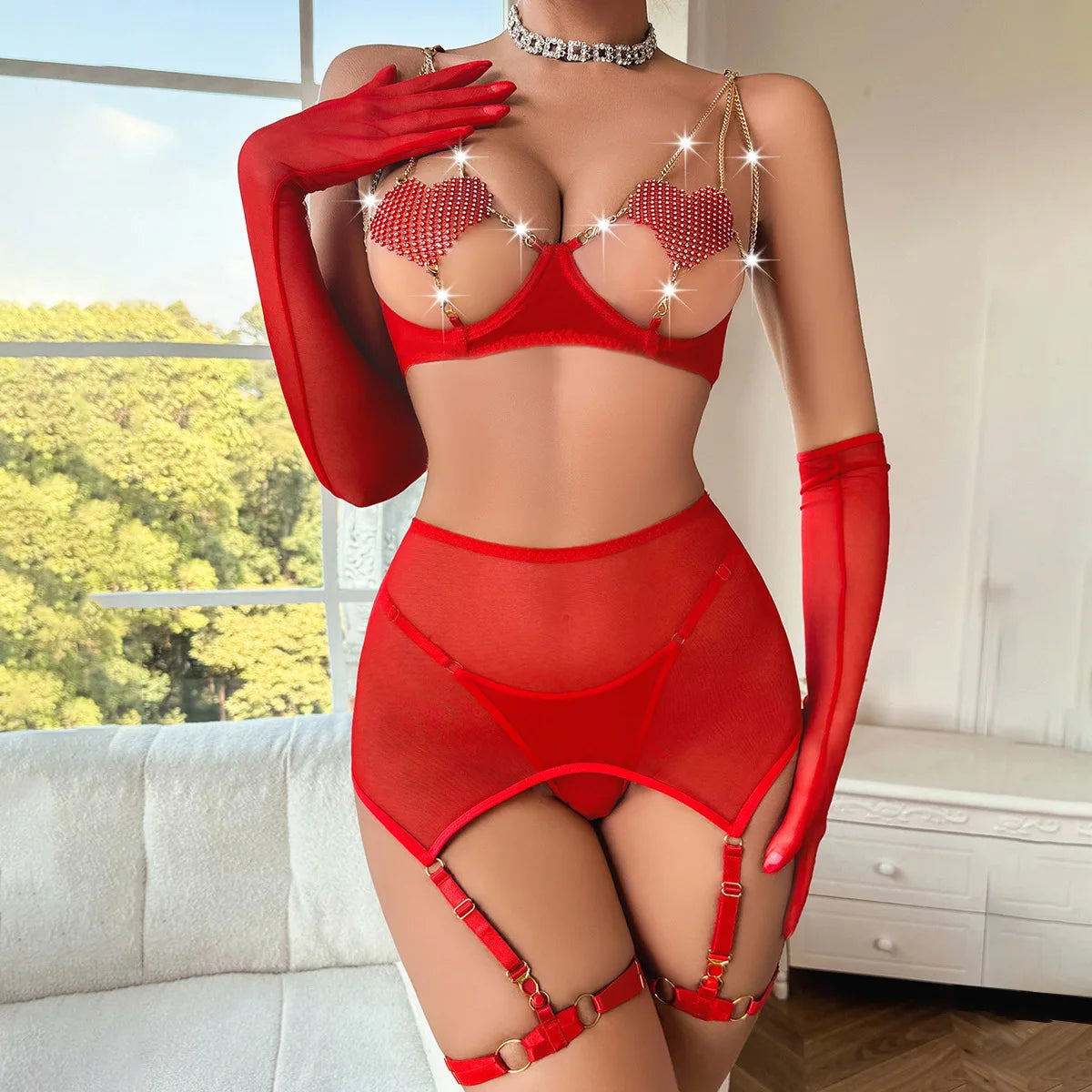 Seductive Lover Garter Heart Set