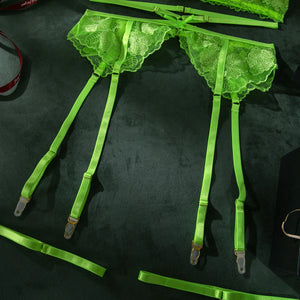 Neon Lace Garter G-string Set