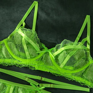 Neon Lace Garter G-string Set