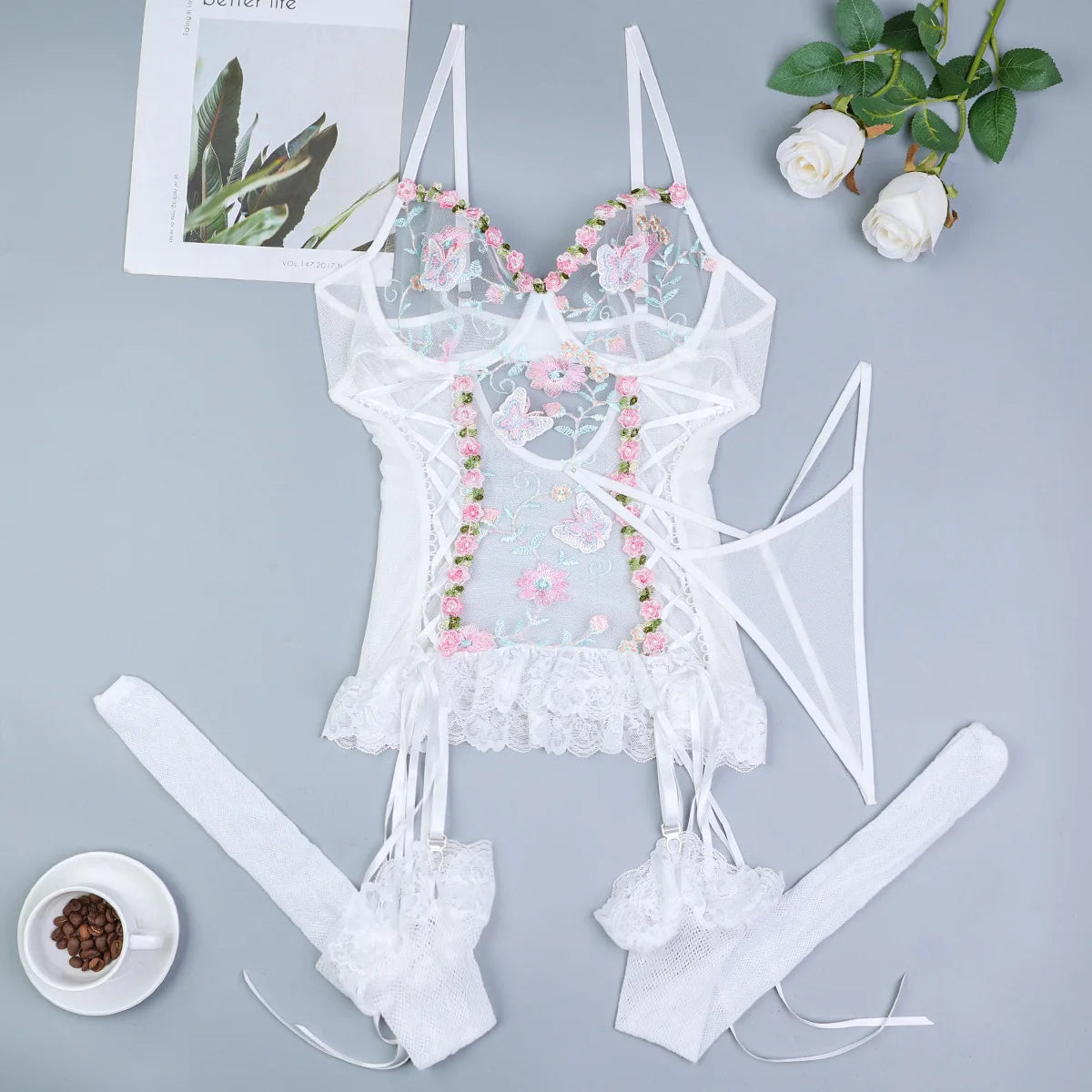 Vibrant Bustier Floral Lace Set