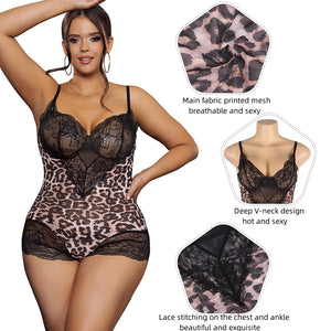 Plus Size Leopard Teddy Bodysuits