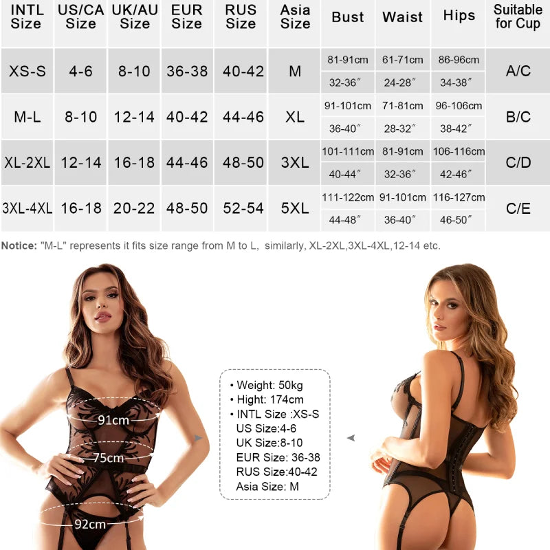 Plus Size See-Through Suspender 2-piece Set