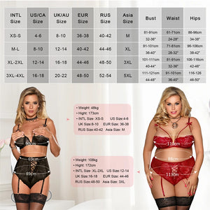 Plus Size High Waist Lace Hollow Suspender Set