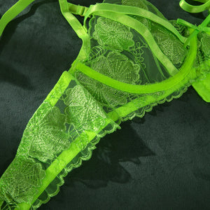 Neon Lace Garter G-string Set