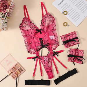 Seductive Heart Lace Set with Cuffs