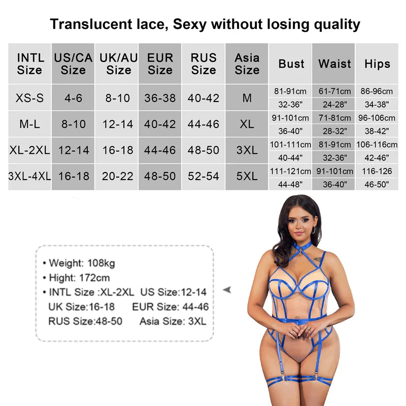 Plus Size Transparent Bondage Bodysuit