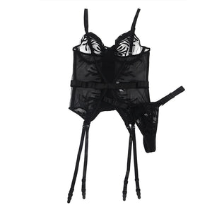 Plus Size See-Through Suspender 2-piece Set